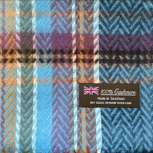 100% Cashmere Scarf Blue Multicolored Winter Made in Scotland